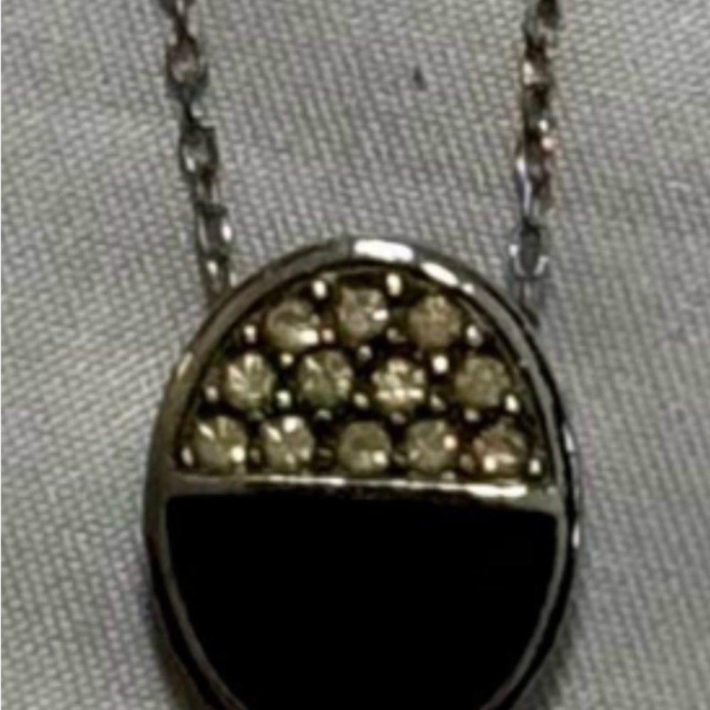 Givenchy Black and Silver Oval Pendant Necklace